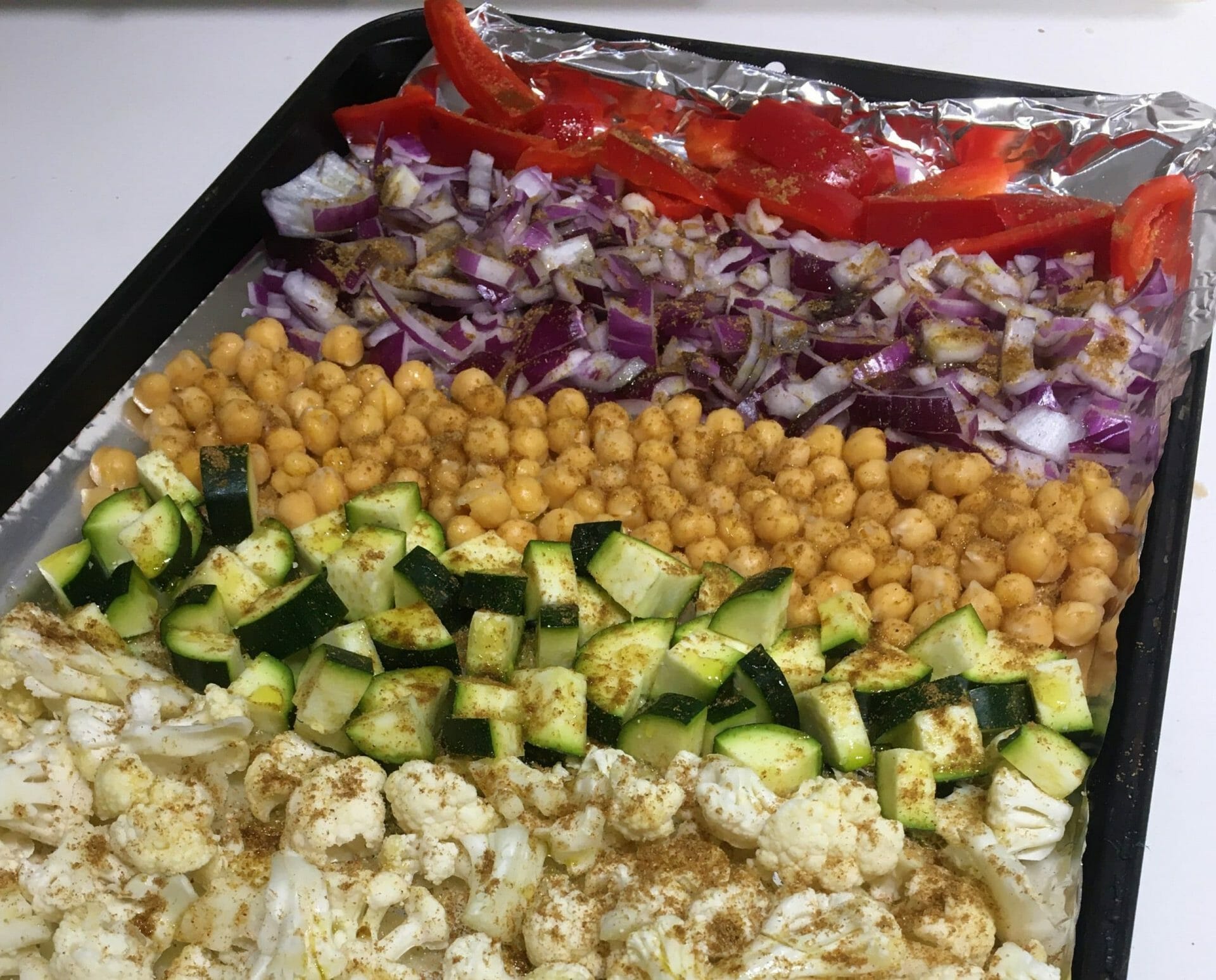 Roasted vegetables on sheet pan